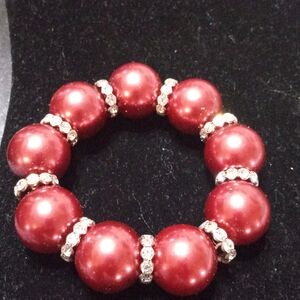 ElegantRhinestone, Red Pearl Bracelet.NWOT